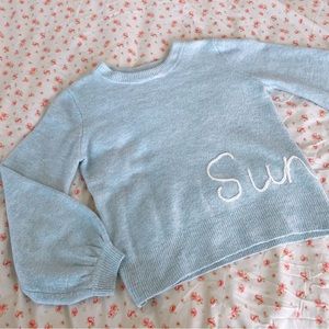 Lauren Conrad LC Blue Balloon Sleeves Sunday Sweater